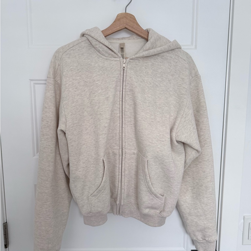 SKIMS Zip-Up Hooded Sweatshirt in Light Heather